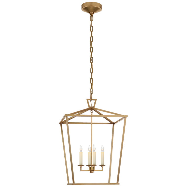 Antique Brass and Glass 4-Light Chandelier