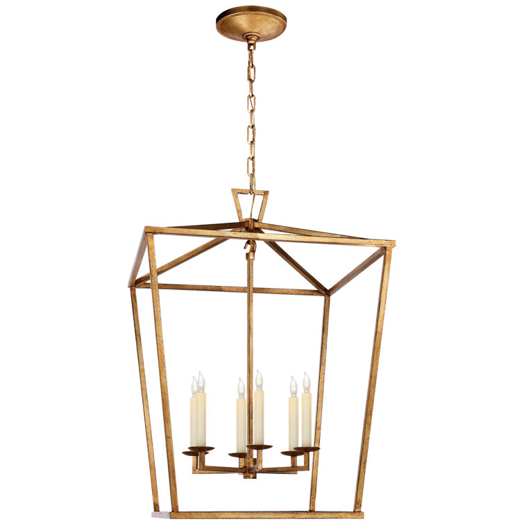 Darlana Gilded Iron 34" Large Lantern with Off-White Candle Covers