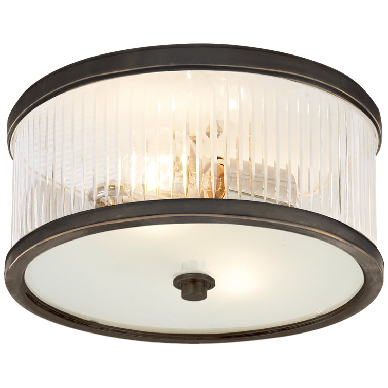 Bronze Glass Drum Indoor/Outdoor Flush Mount Light