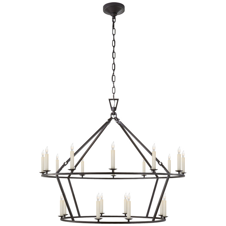 Elegant Nickel and Crystal 33" Plug-in Candle Chandelier