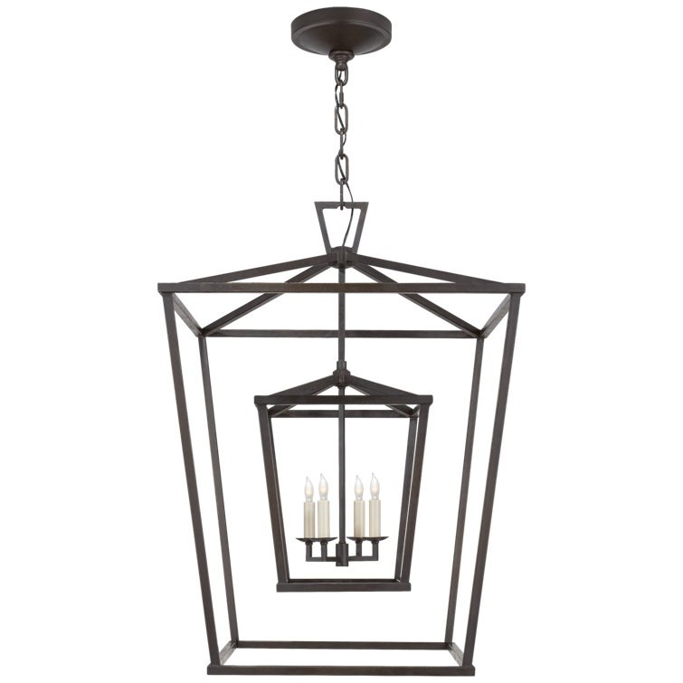 Aged Iron Double Cage 34" Chandelier with Nickel Accents