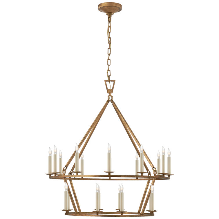 Golden Iron Two-Tier Candle Chandelier with Crystal Accents