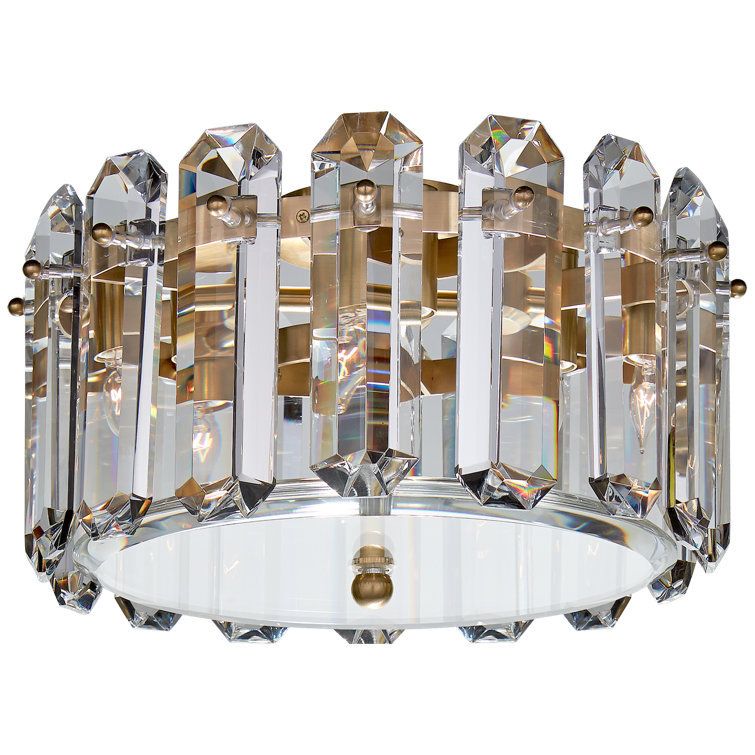Elegant Antique Brass and Crystal Drum Flush Mount Light