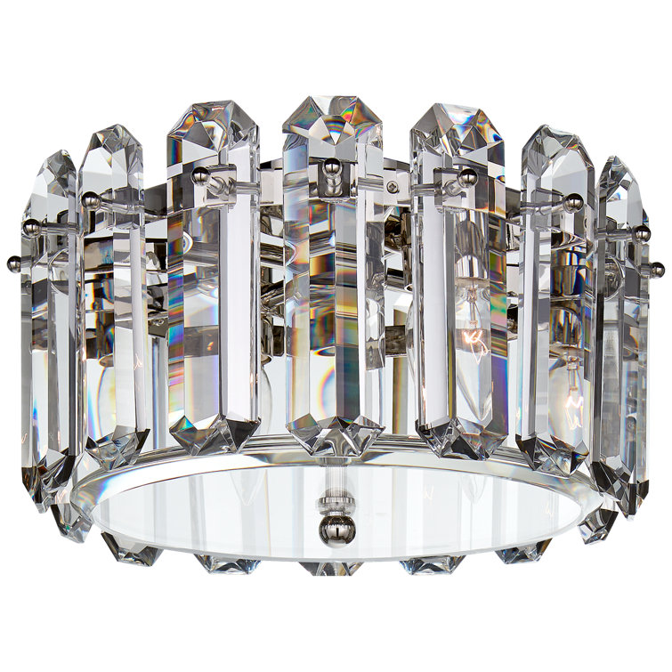 Crystal Polished Nickel 14.25" Drum Flush Mount Light