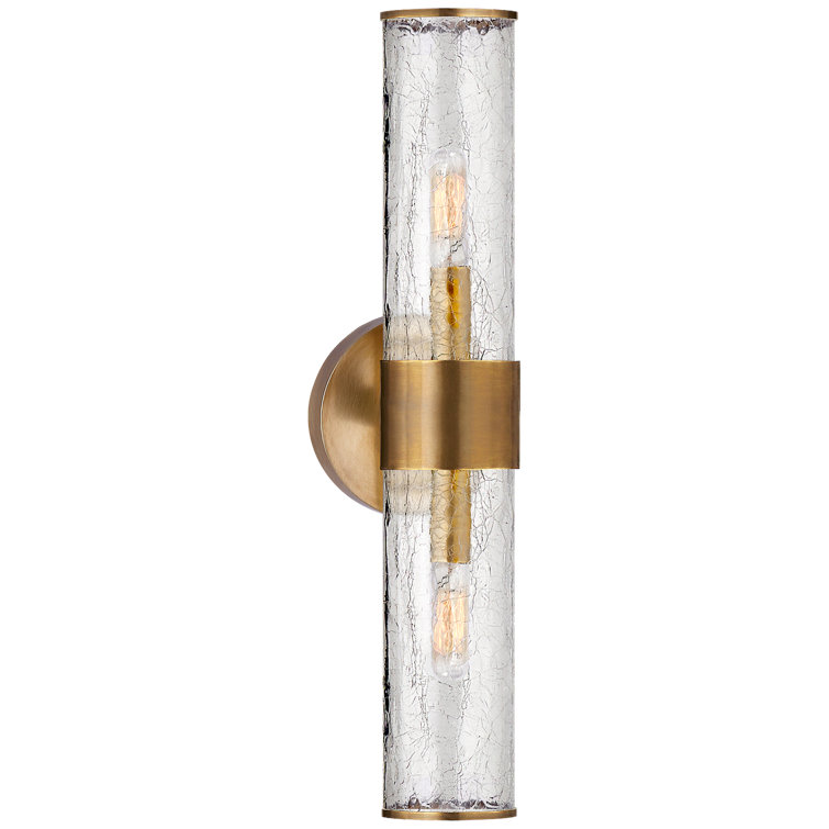 Elegant Antique-Burnished Brass Wall Sconce with Clear Crackle Glass