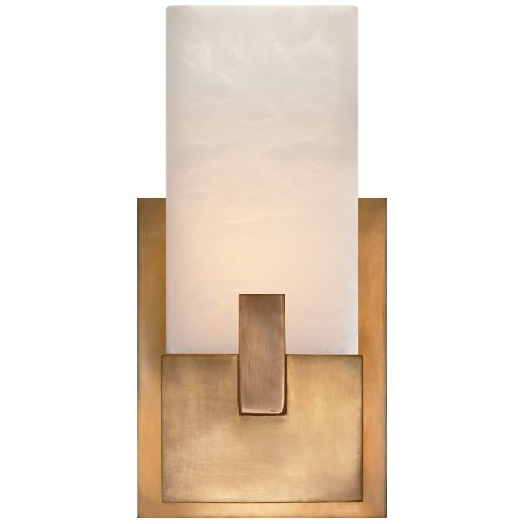 Alabaster Stone and Antique-Burnished Brass Outdoor Bath Sconce