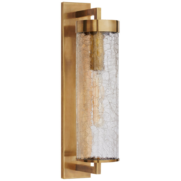 Antique Brass Dimmable Wall Sconce with Crackle Glass Shade