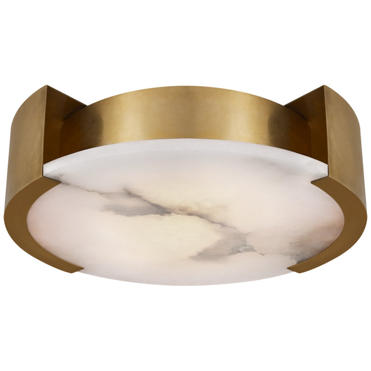 Antique Brass and Alabaster 17" Drum Flush Mount Light