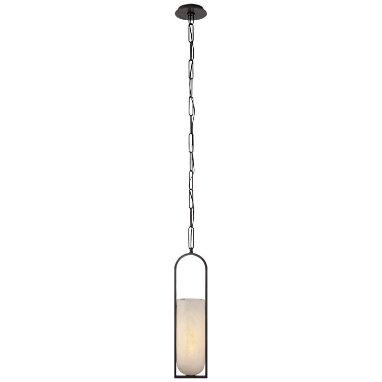 Elegant Melange Bronze Pendant with Alabaster Shade, 29" Height