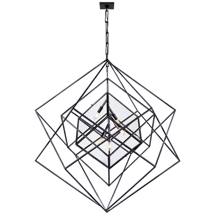 Aged Iron Cubist 5-Light Geometric Chandelier