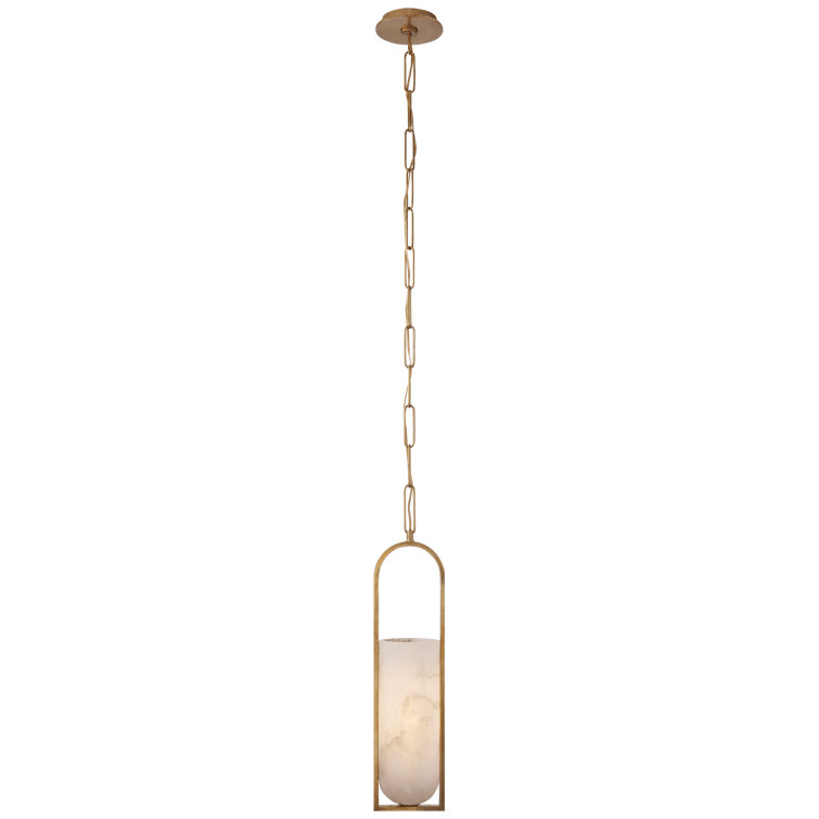 Antique-Burnished Brass Elongated Pendant Light with Alabaster Glass Shade
