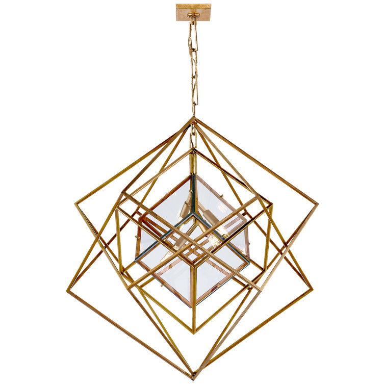 Gilded Nickel Cubist Cage 4-Light Chandelier