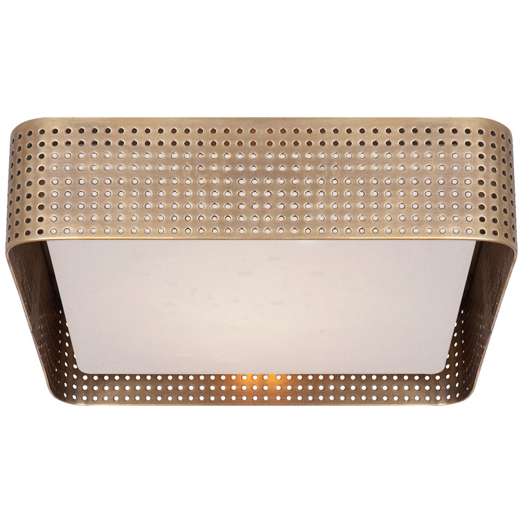 Antique-Burnished Brass Square Flush Mount with Opaque Glass Diffuser
