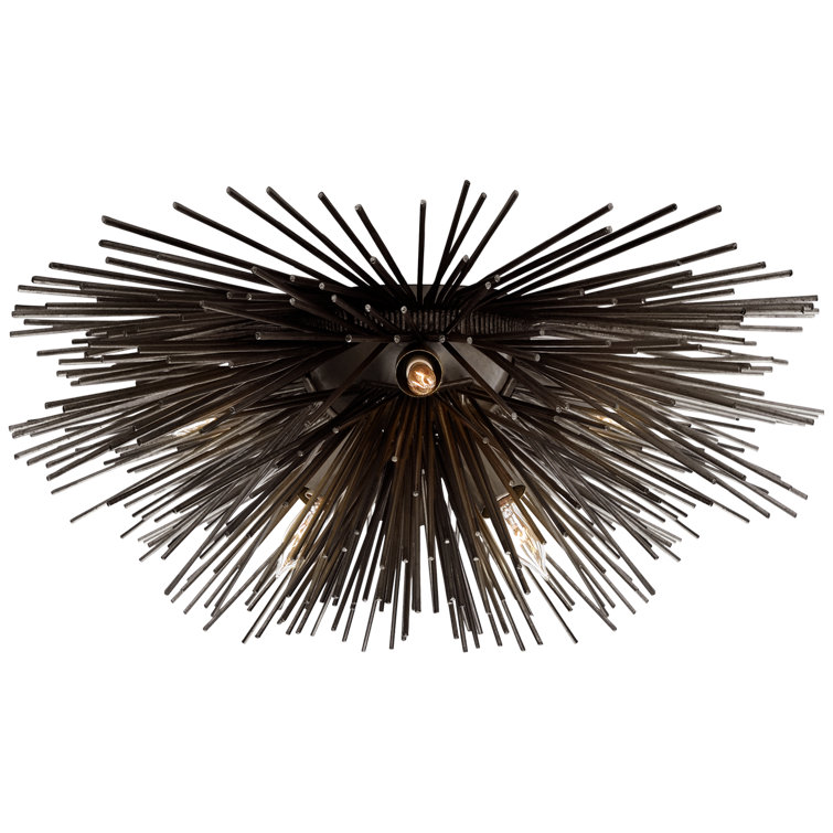 Strada Aged Iron Crystal Burst 6-Light Indoor/Outdoor Flush Mount
