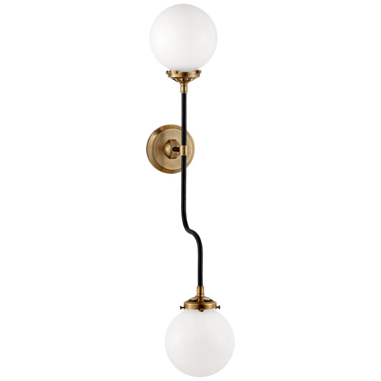 Antique Brass 32" Dimmable Outdoor Wall Sconce with White Glass Shades