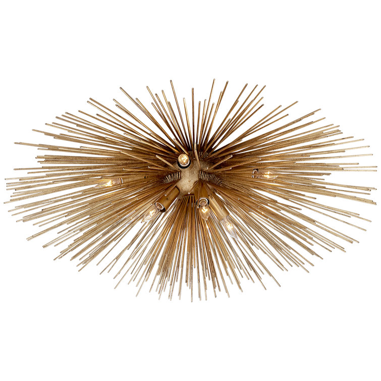 Gilded Gold and Crystal 40" Flush Mount Light Fixture
