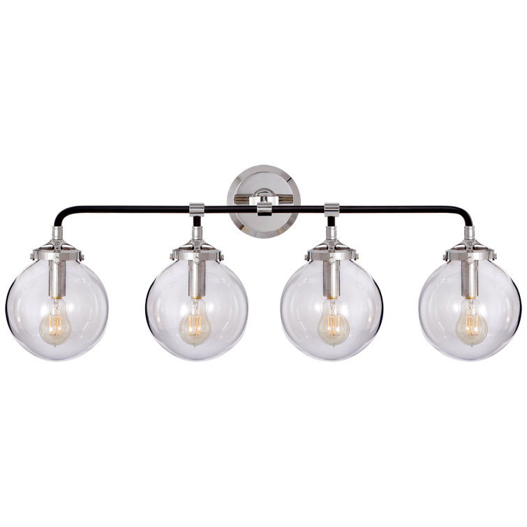 Polished Nickel and Black 4-Light Vanity Sconce with Clear Shades