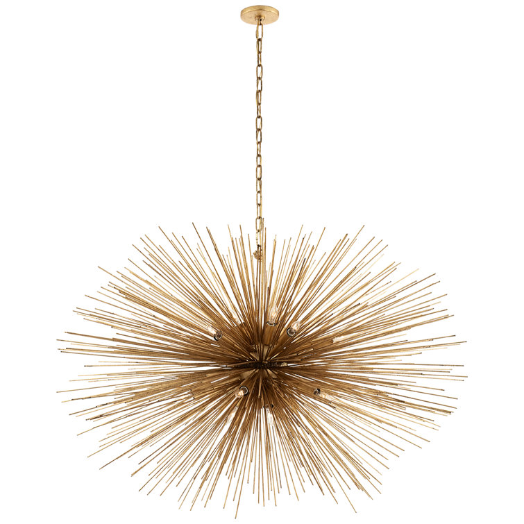 Gold 36" Oval Chandelier with Thin Metal Rods
