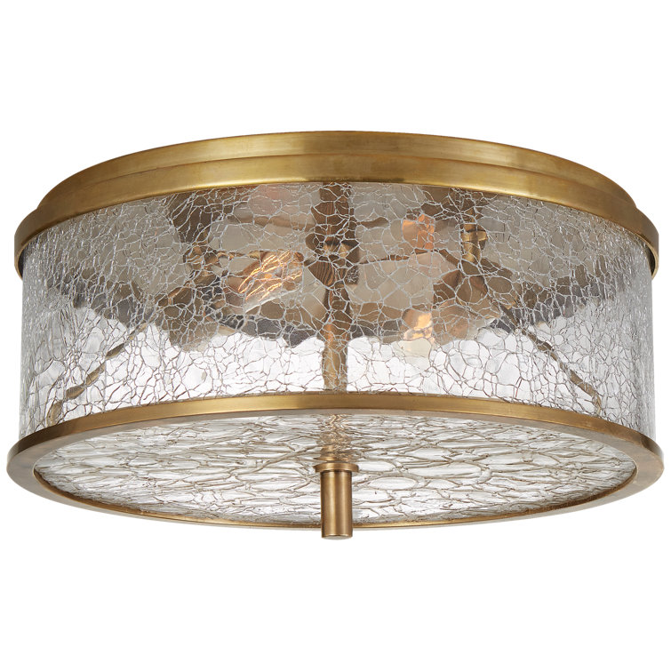 Antique-Burnished Brass and Glass Drum Flush Mount Light