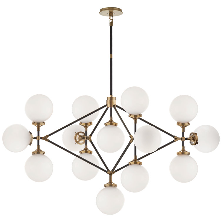 Black and Brass 14-Light Crystal Chandelier with White Shades