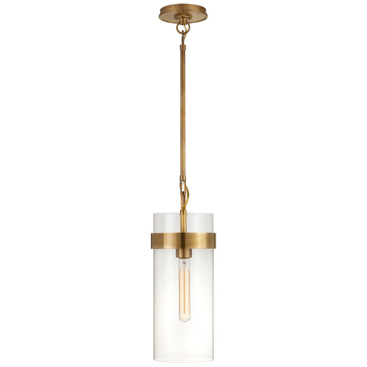 Presidio Sleek Industrial 15.75" Pendant Light in Hand-Rubbed Antique Brass with Clear Glass