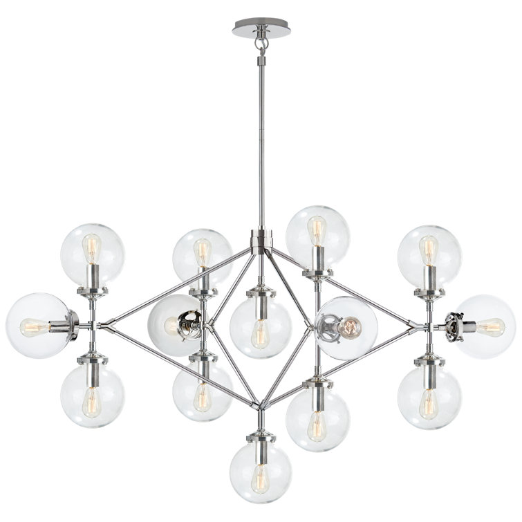 Polished Nickel and Black 14-Light Crystal Chandelier