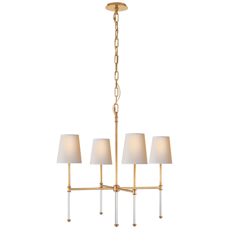 Hand-Rubbed Antique Brass and Crystal 4-Light Chandelier