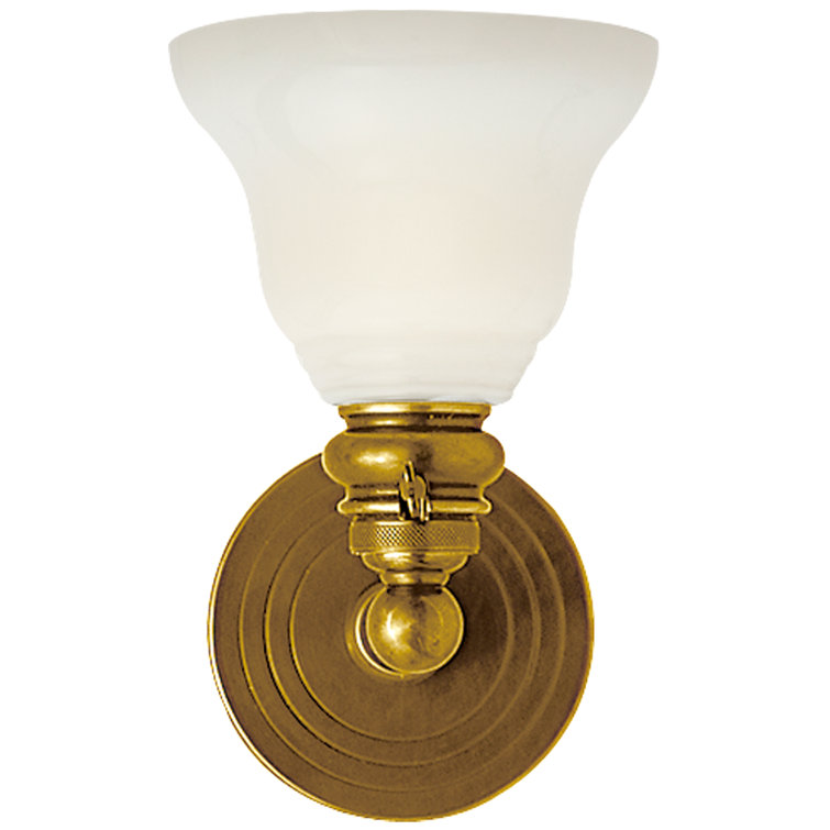 Antique Brass Dimmable Wall Sconce with White Glass Shade