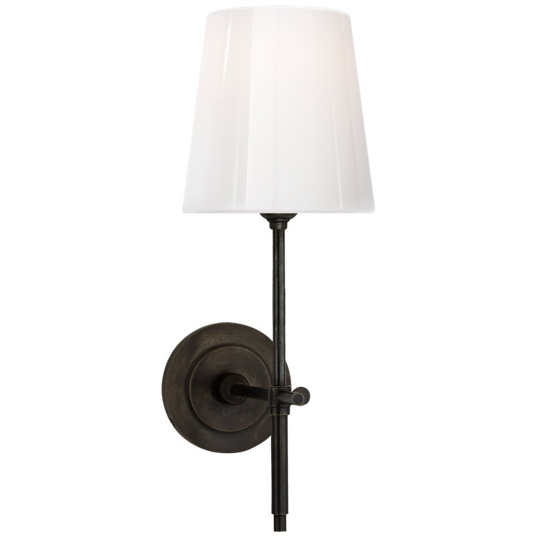 Bryant Bronze and Black 14.5" Brass Wall Sconce with White Glass Shade