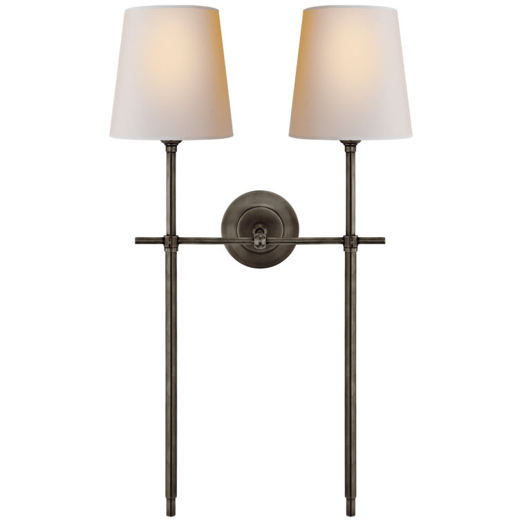 Bryant Bronze Dual-Armed Sconce with Tapered Paper Shades