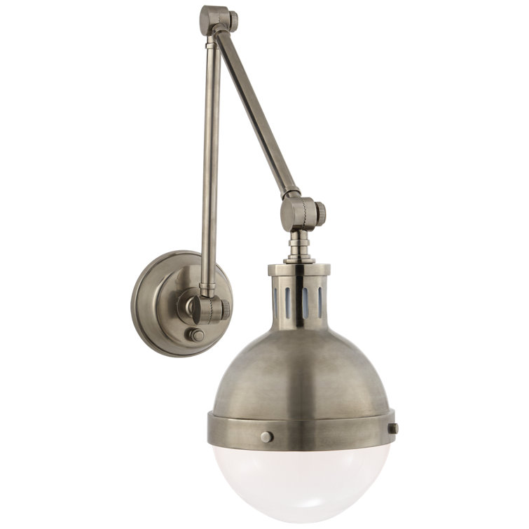 Antique Nickel Swing Arm Wall Sconce with Glass Shade