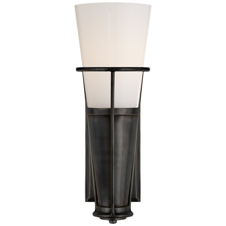 Robinson Bronze and Black Dimmable Wall Sconce with White Shade