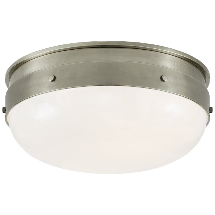 Antique Nickel Globe Flush Mount with White Glass Shade