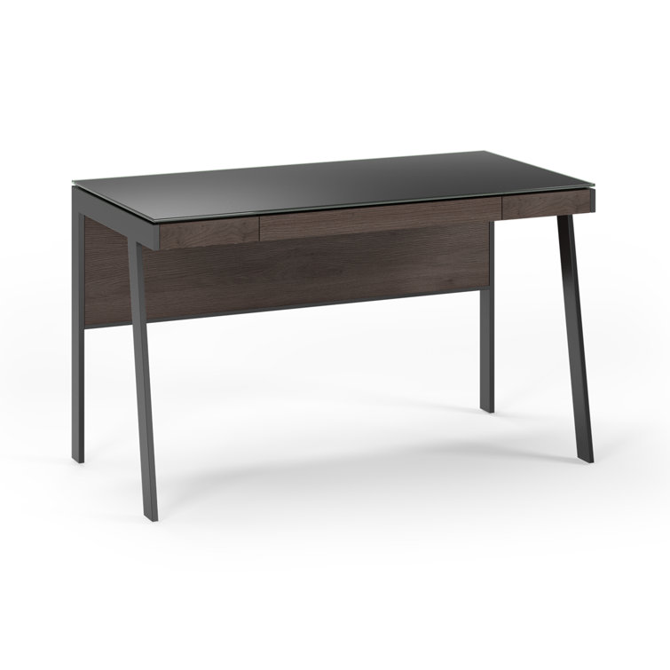 Sepia Glass Writing Desk with Drawer and Power Outlet