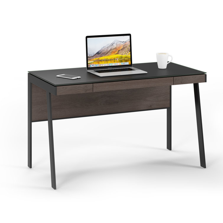 Sepia Glass Writing Desk with Drawer and Power Outlet