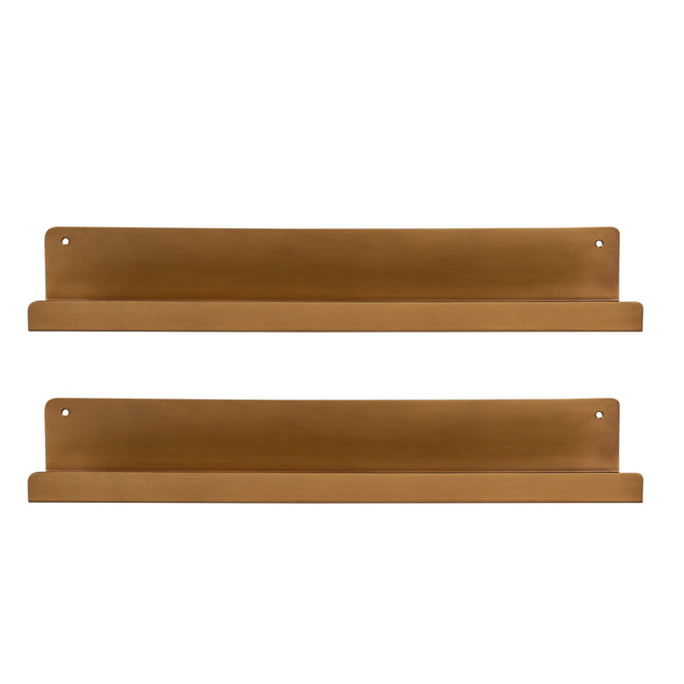 Gold Metal Floating Wall Shelf Set for Living Room or Bedroom