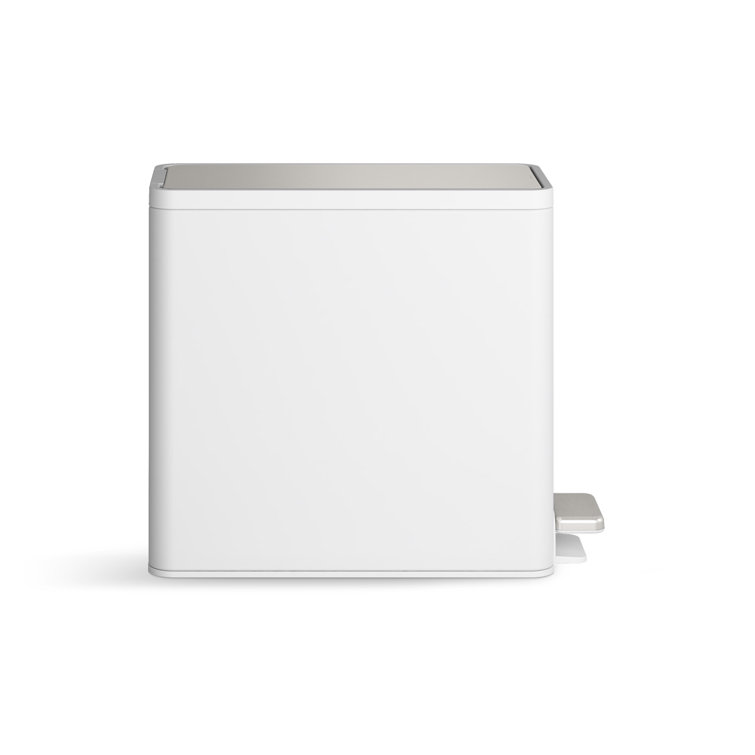 Slim 2.5-Gallon Stainless Steel and White Step Trash Can