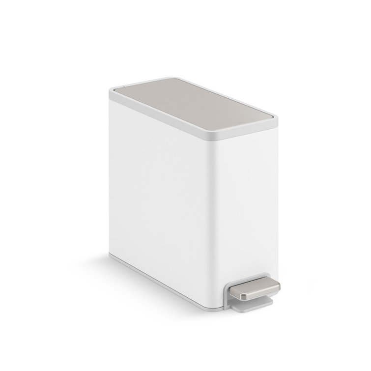 Slim 2.5-Gallon Stainless Steel and White Step Trash Can