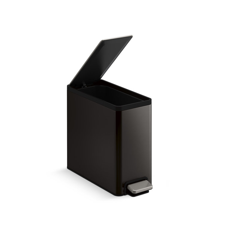 2.5-Gallon Black Stainless Steel Bathroom Pedal Trash Can