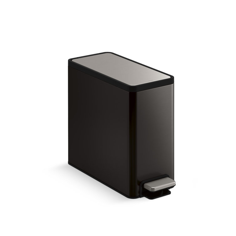 2.5-Gallon Black Stainless Steel Bathroom Pedal Trash Can