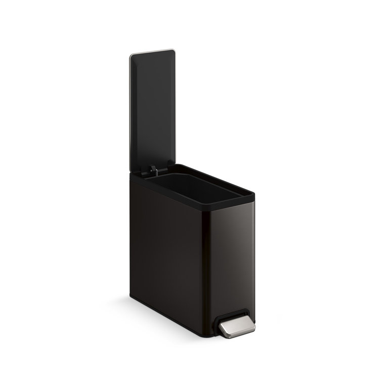 2.5-Gallon Black Stainless Steel Bathroom Pedal Trash Can