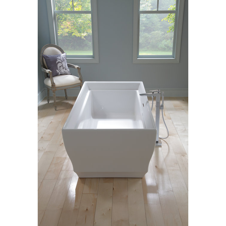 Modern Rectangular Acrylic Freestanding Soaking Bathtub, 71.5"