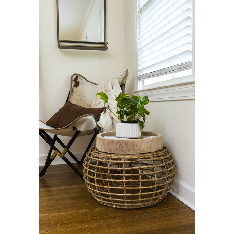 Cassidy Round Natural Wood Ottoman Tray