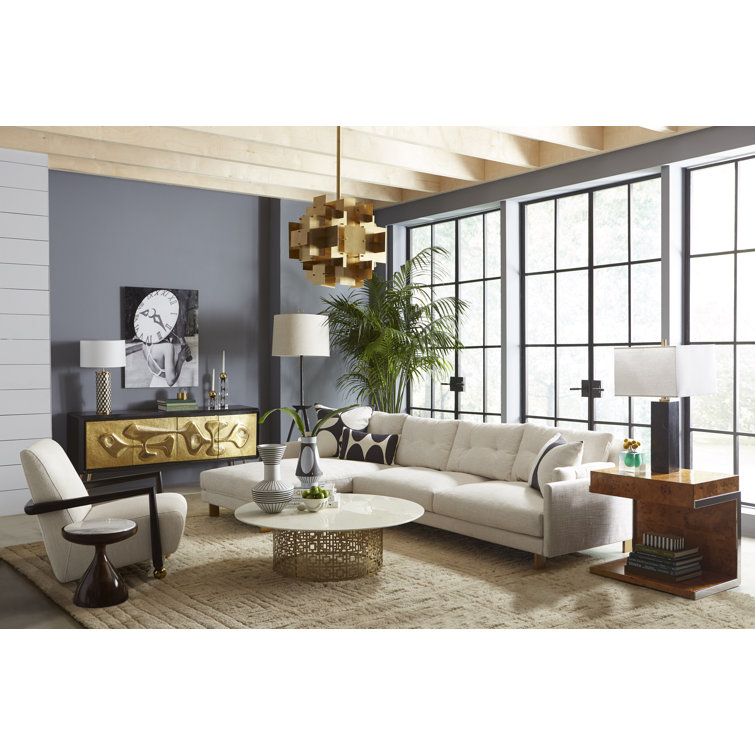 Burled Mappa Wood and Stainless Steel Cantilevered Side Table with Storage