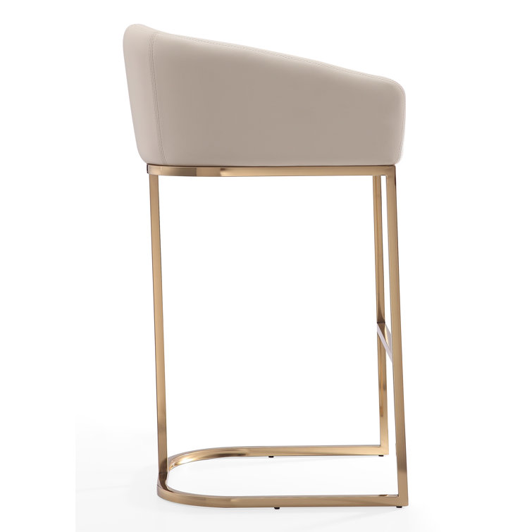 Cream Faux Leather Low Back Bar Stool with Gold Frame