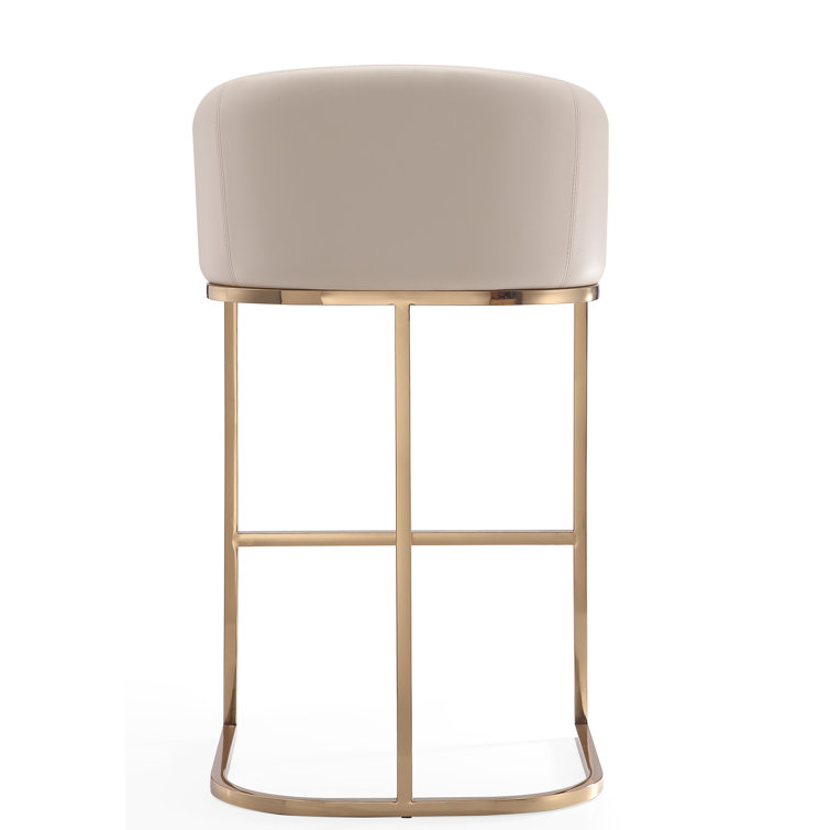 Cream Faux Leather Low Back Bar Stool with Gold Frame