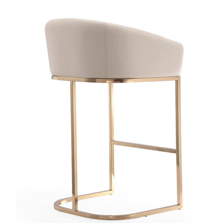 Cream Faux Leather Low Back Bar Stool with Gold Frame