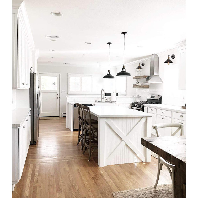 Matte Black and White Industrial Barn Pendant Light