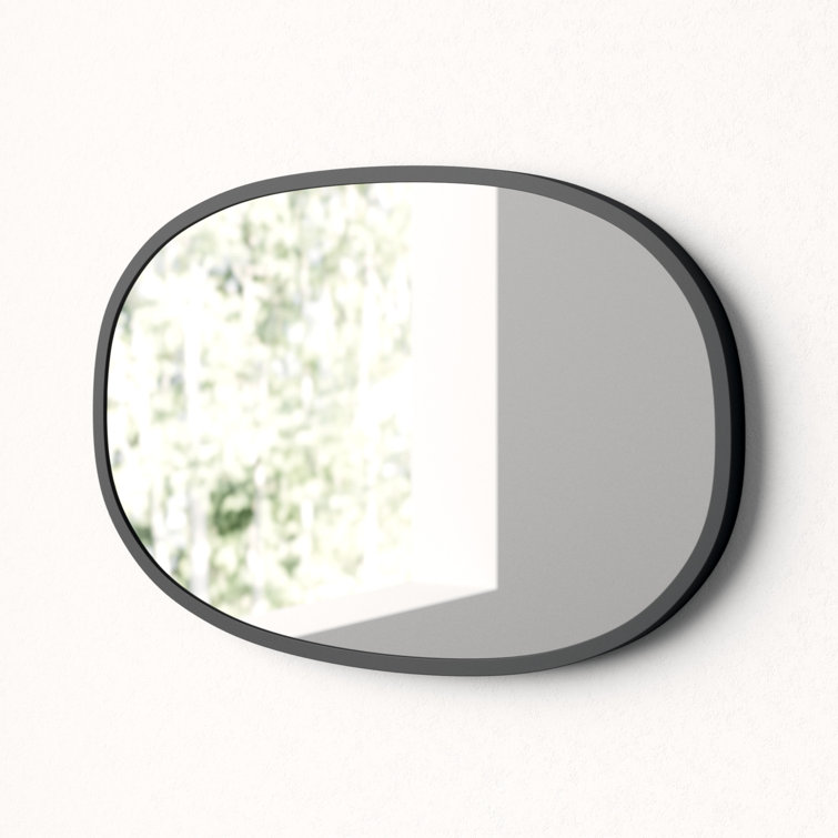 Sleek Modern Oval Hub Wall Mirror 18"x24" in Black