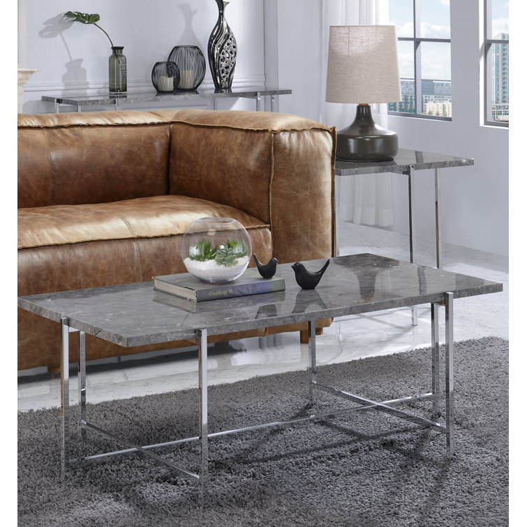 Contemporary Chrome & Faux Marble 25" Square End Table